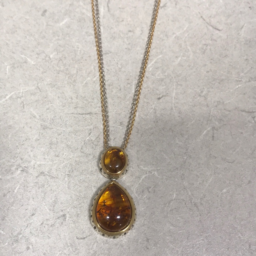 Brighton Bernstein necklace gold/silv & amber NWT